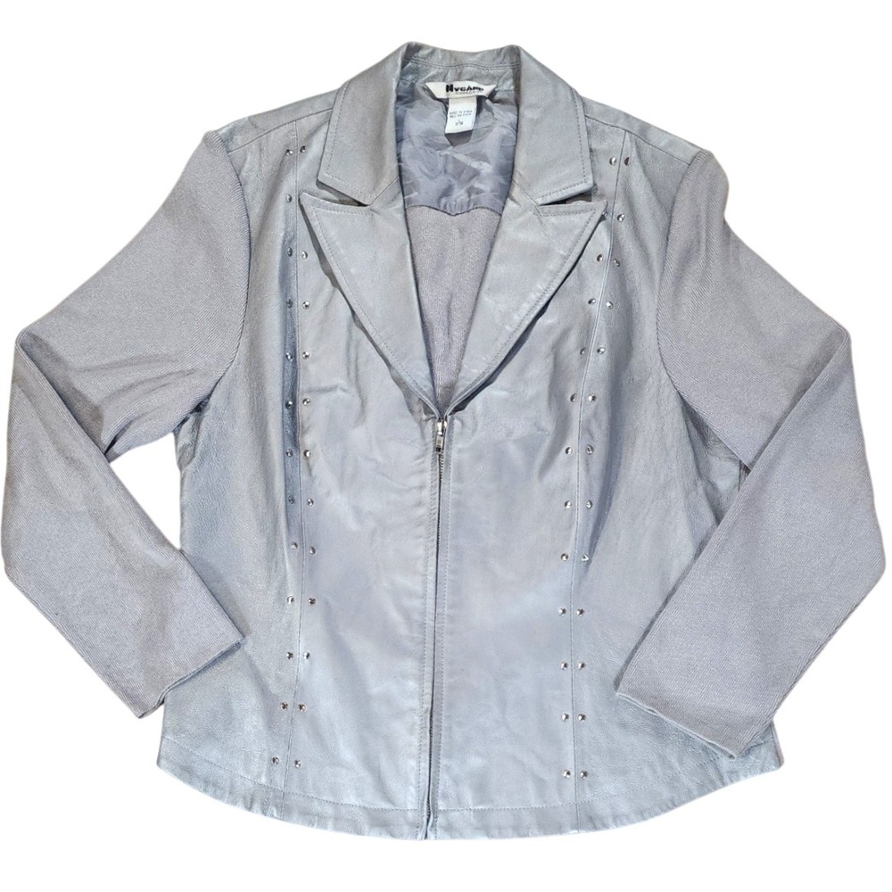 Peter Nygard Women's Silver Studded Leather‎ and Knit Blazer Jacket Size L